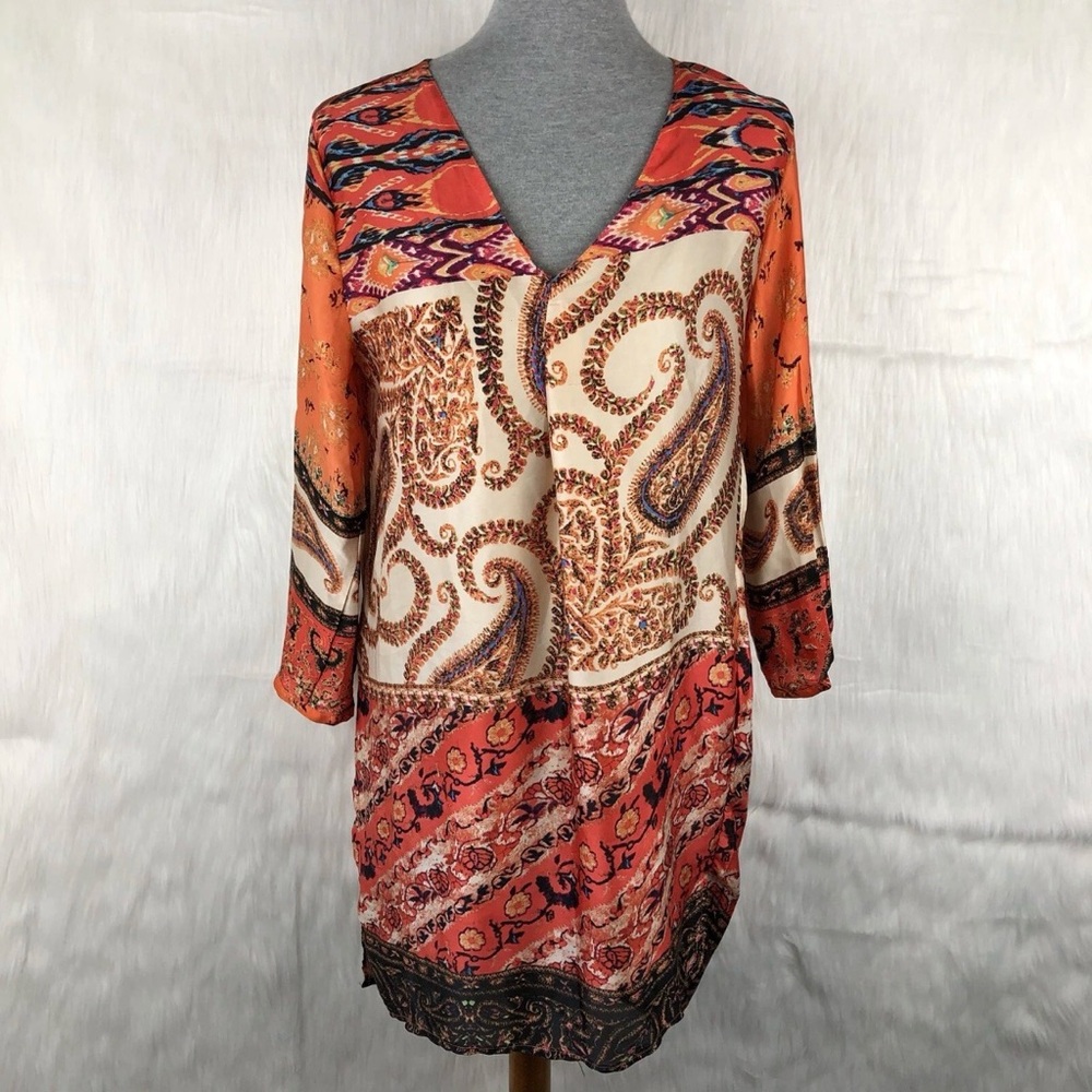 Zara Orange And Black Patterned Silk Dress - Size… - image 5